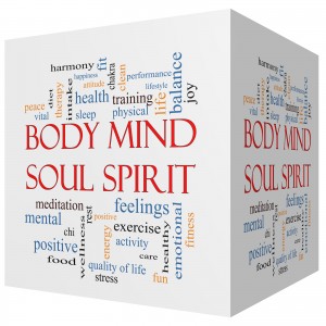 Body Mind Soul Spirit 3D Cube Word Cloud Concept